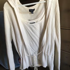 White tank with connected crochet sweater
